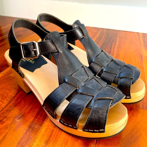 Swedish Hasbeens black heeled sandals size 36 - Picture 1 of 4
